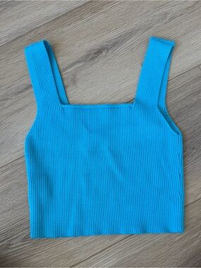 SHEIN Bright Blue Ribbed Square Neck Crop Tank